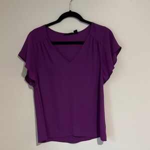 Halogen Purple V-Neck Flutter Sleeve Blouse
